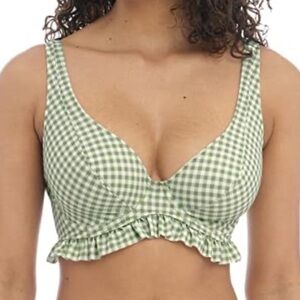 FREYA NWT Resort/Pool Green/WT Gingham Ruffle Underwire Convertible Swim Top 34K